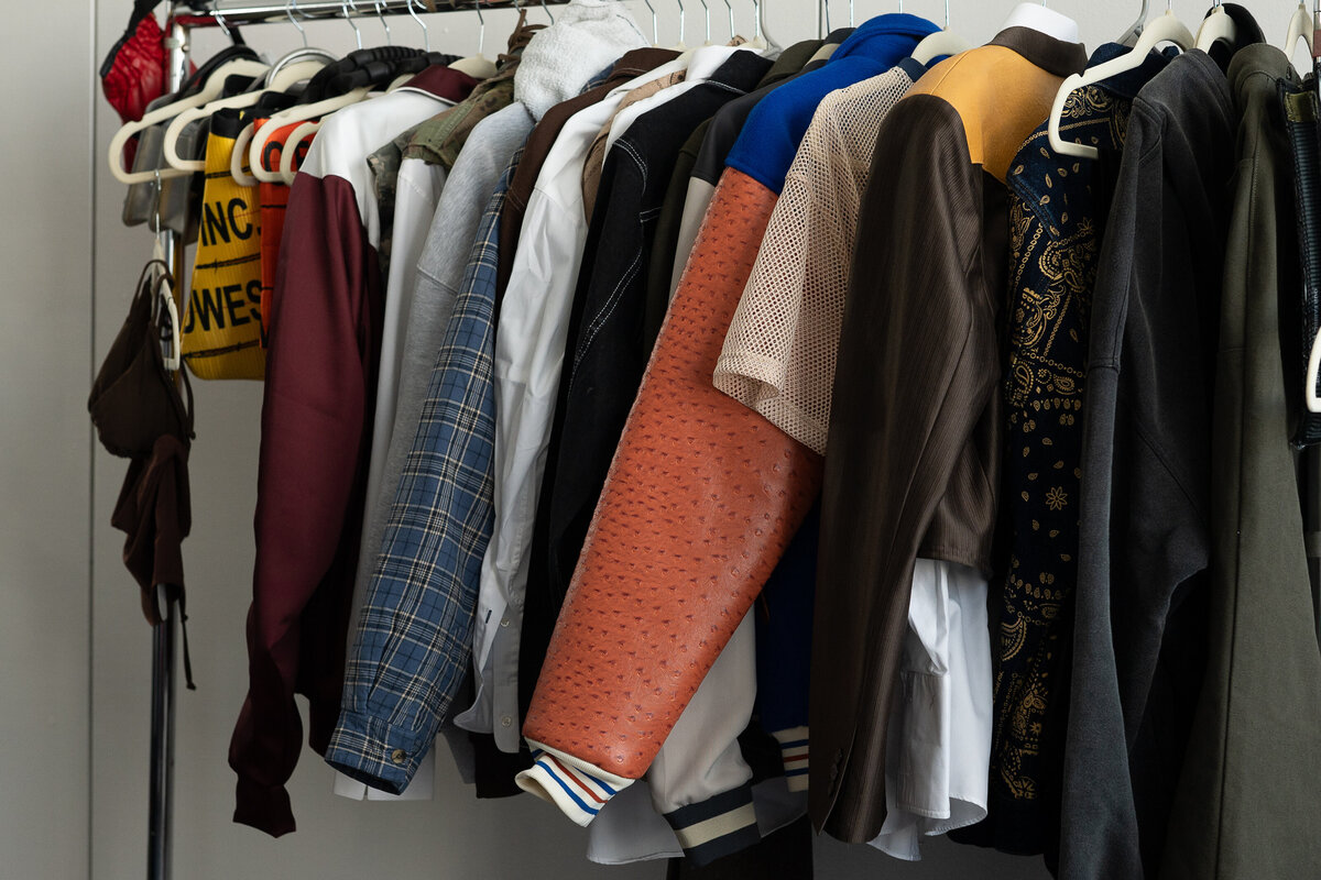 designer wardrobe on rack