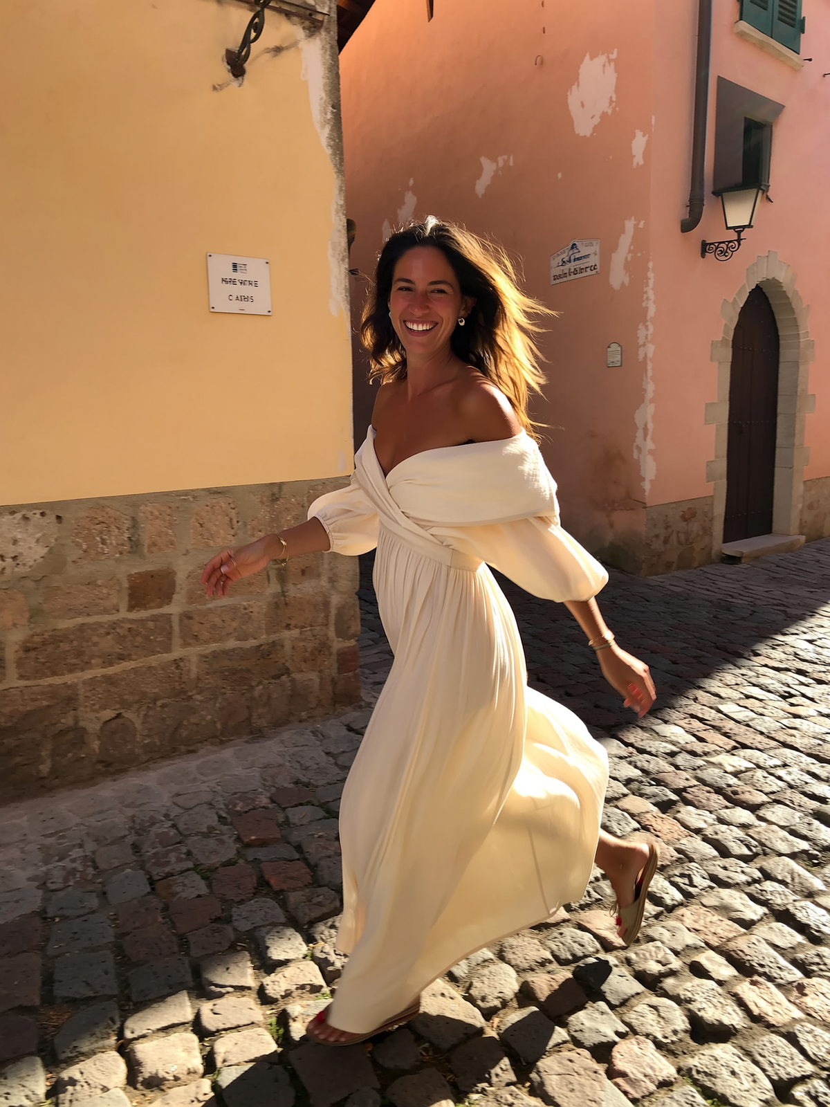 Woman on Cobblestone Street (1)