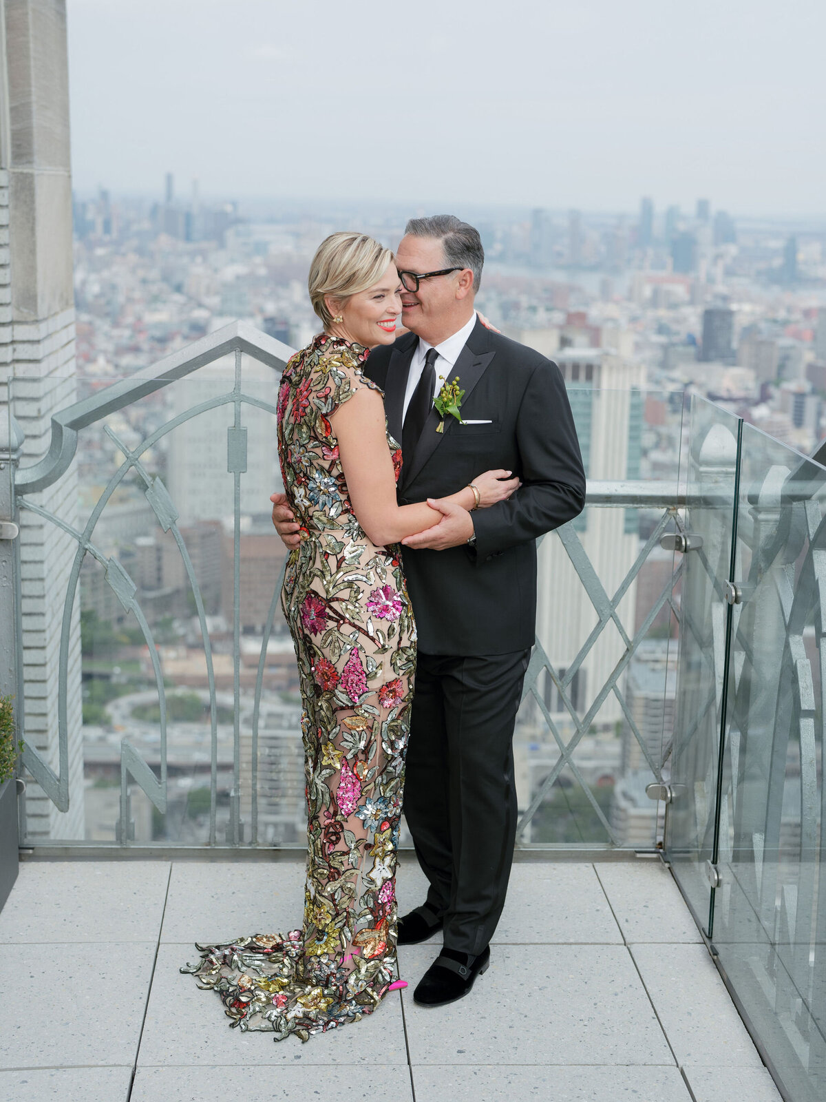 Bride and Groom in NYC Wedding Rooftop