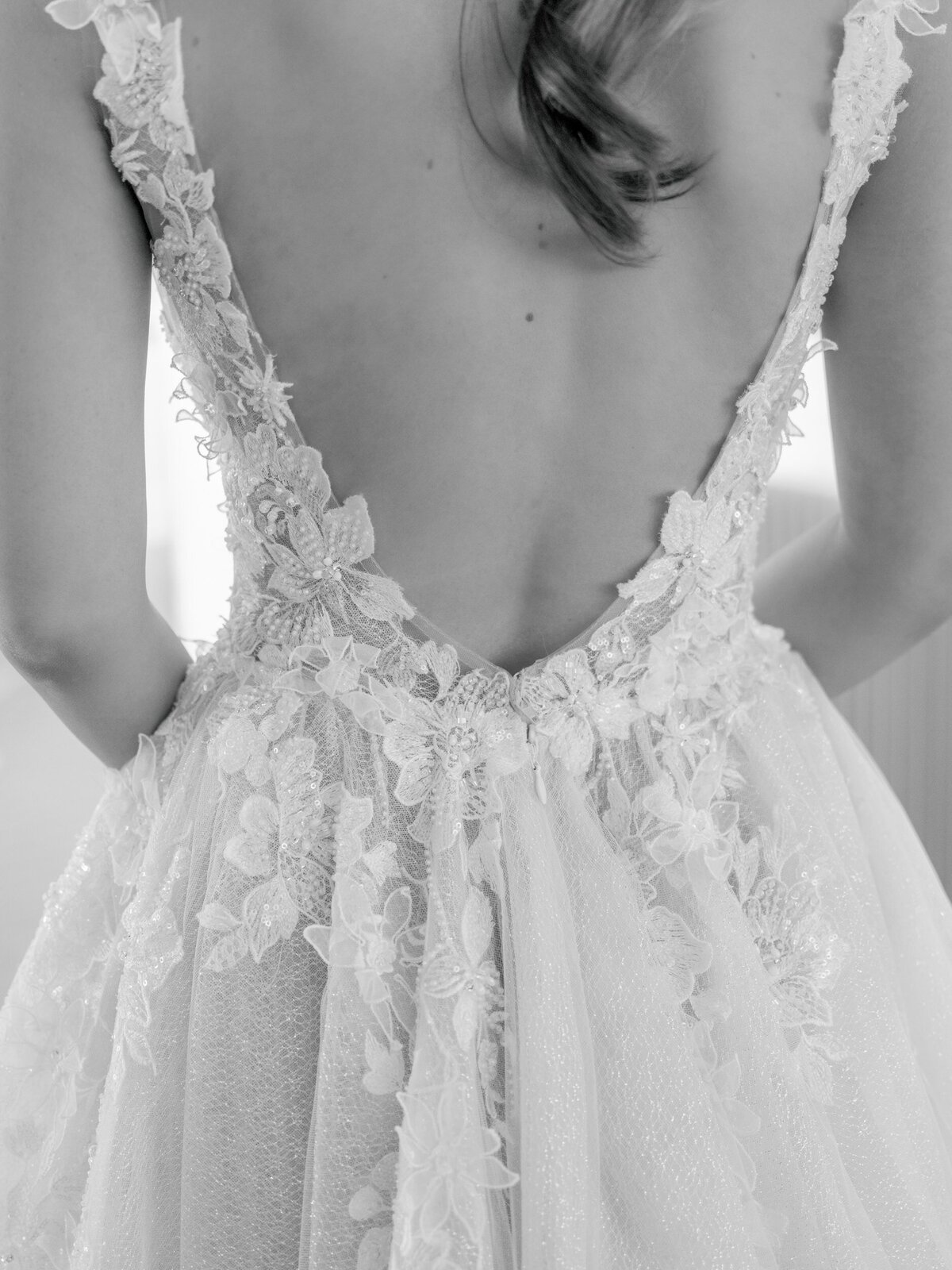 Close up detail of Berta Couture wedding dress