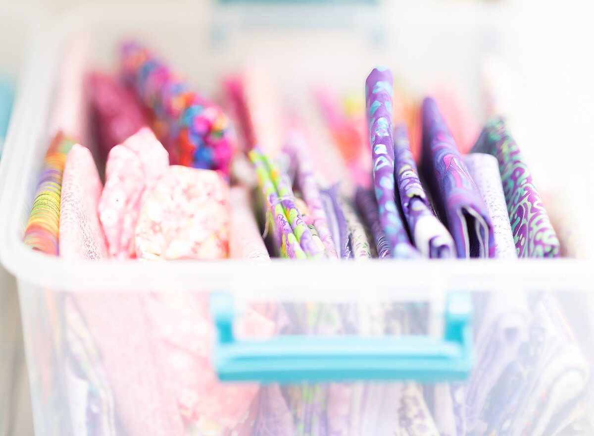 Colorful shot of fabrics used in card making