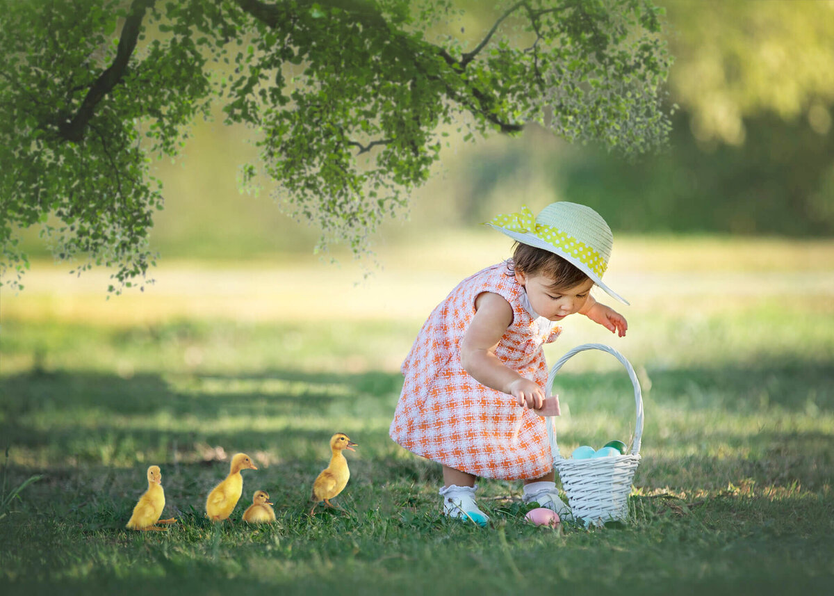 Little girl with ducklings at Lake Balboa Park - Los Angeles Children’s Photographer