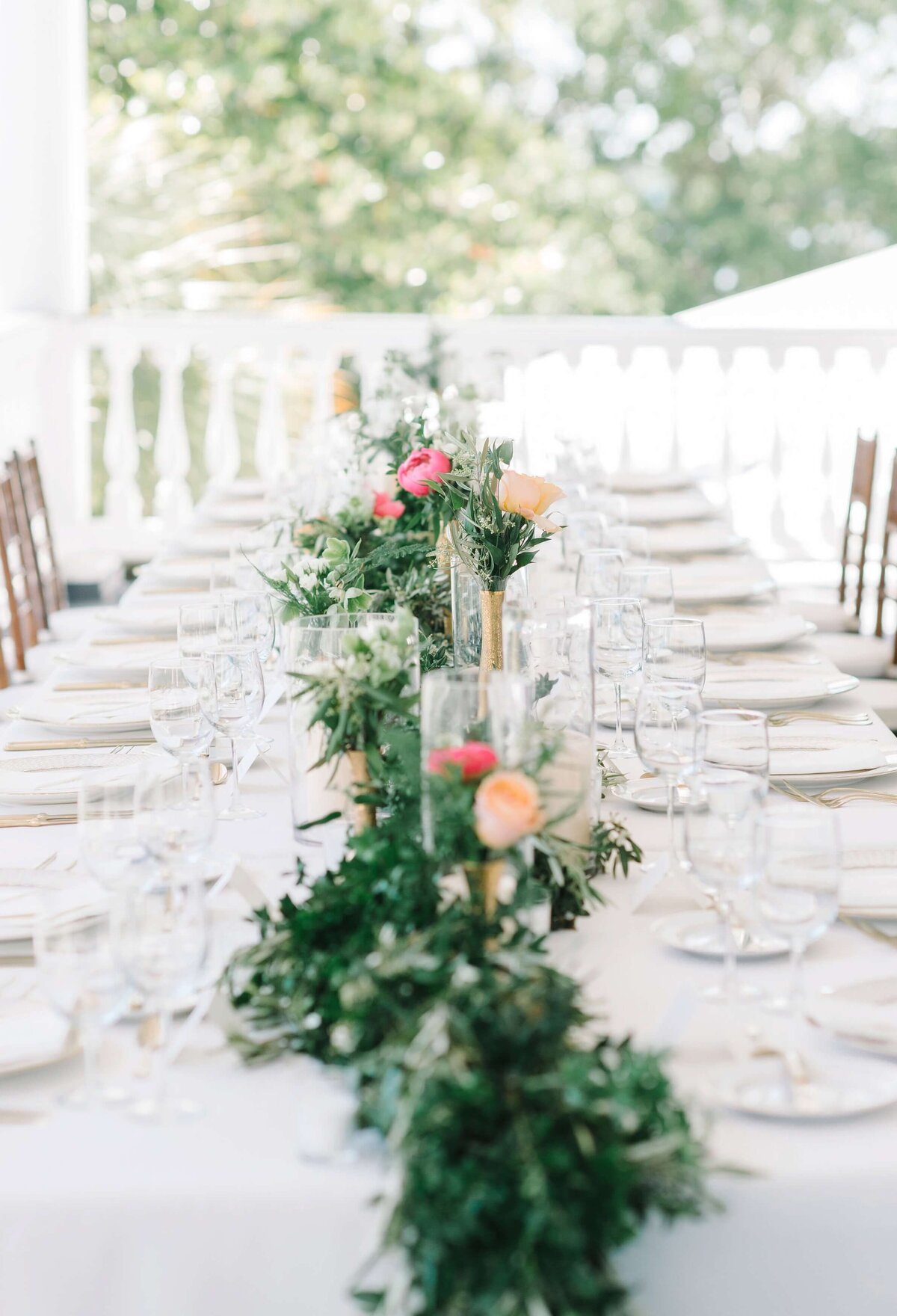 long table wedding reception floral runner