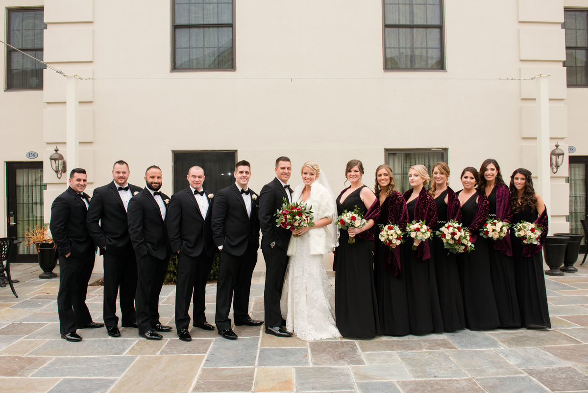 Bridal party outside of The Inn at Fox Hollow