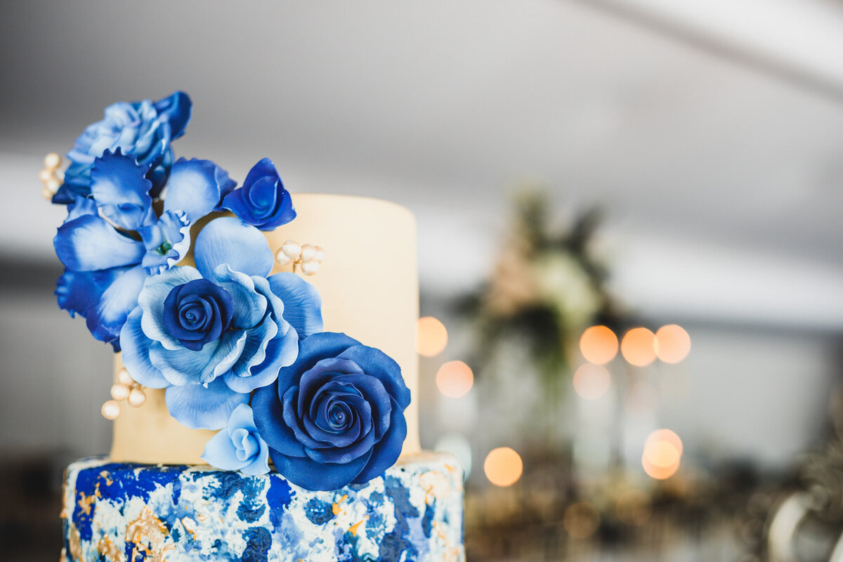 Wedding cake with blue floral details