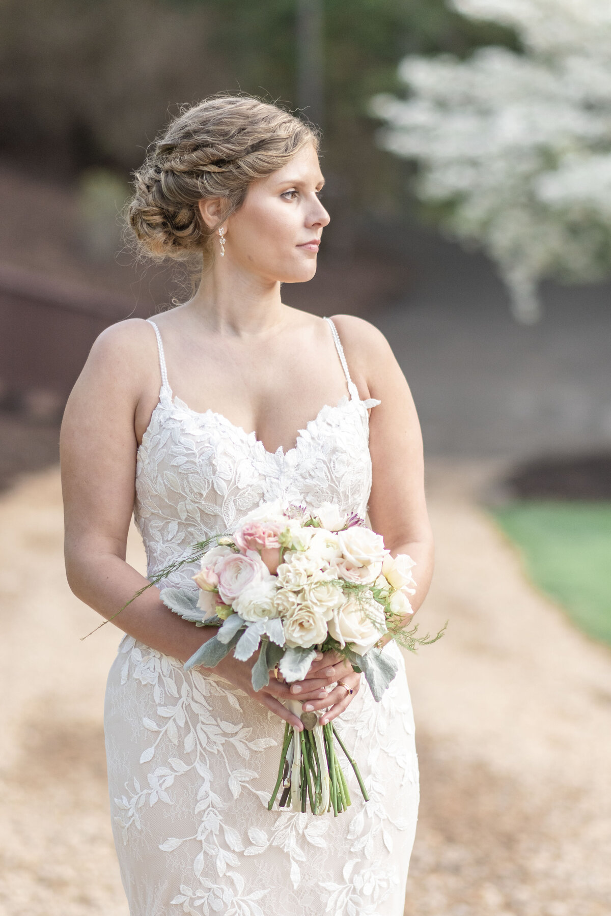 Beautiful bride holding her bouquet