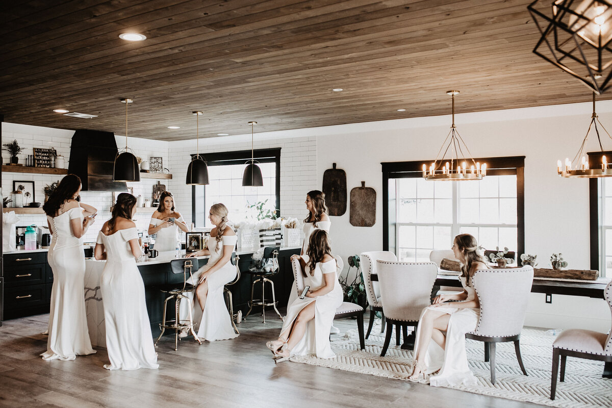 bridal party in kitchen