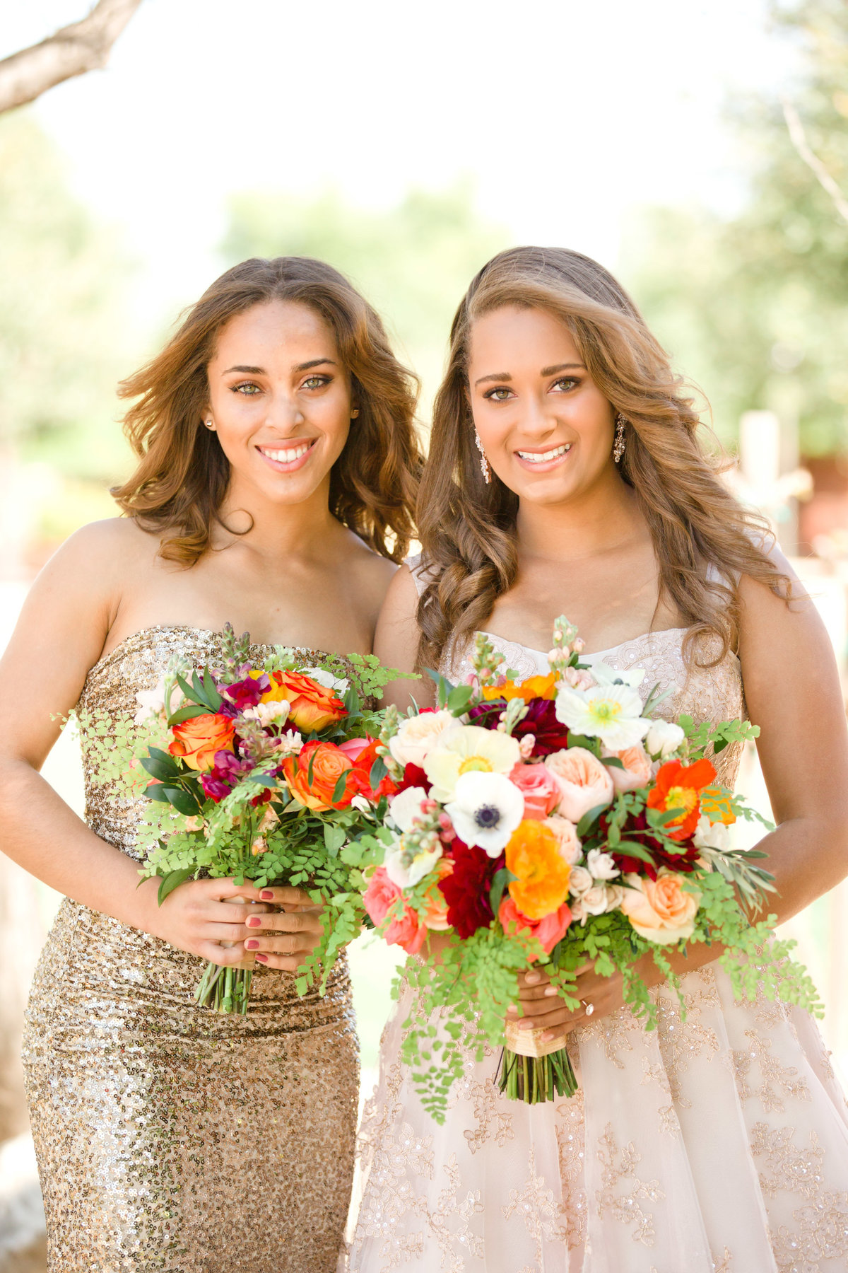 bridesmaids portrait in rose gold bridesmaids dresses