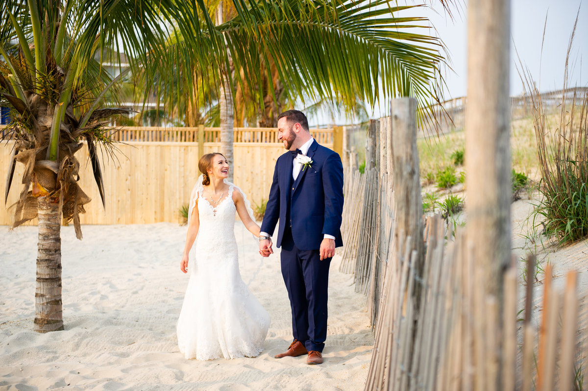 bride and groom in ceremony space on beach