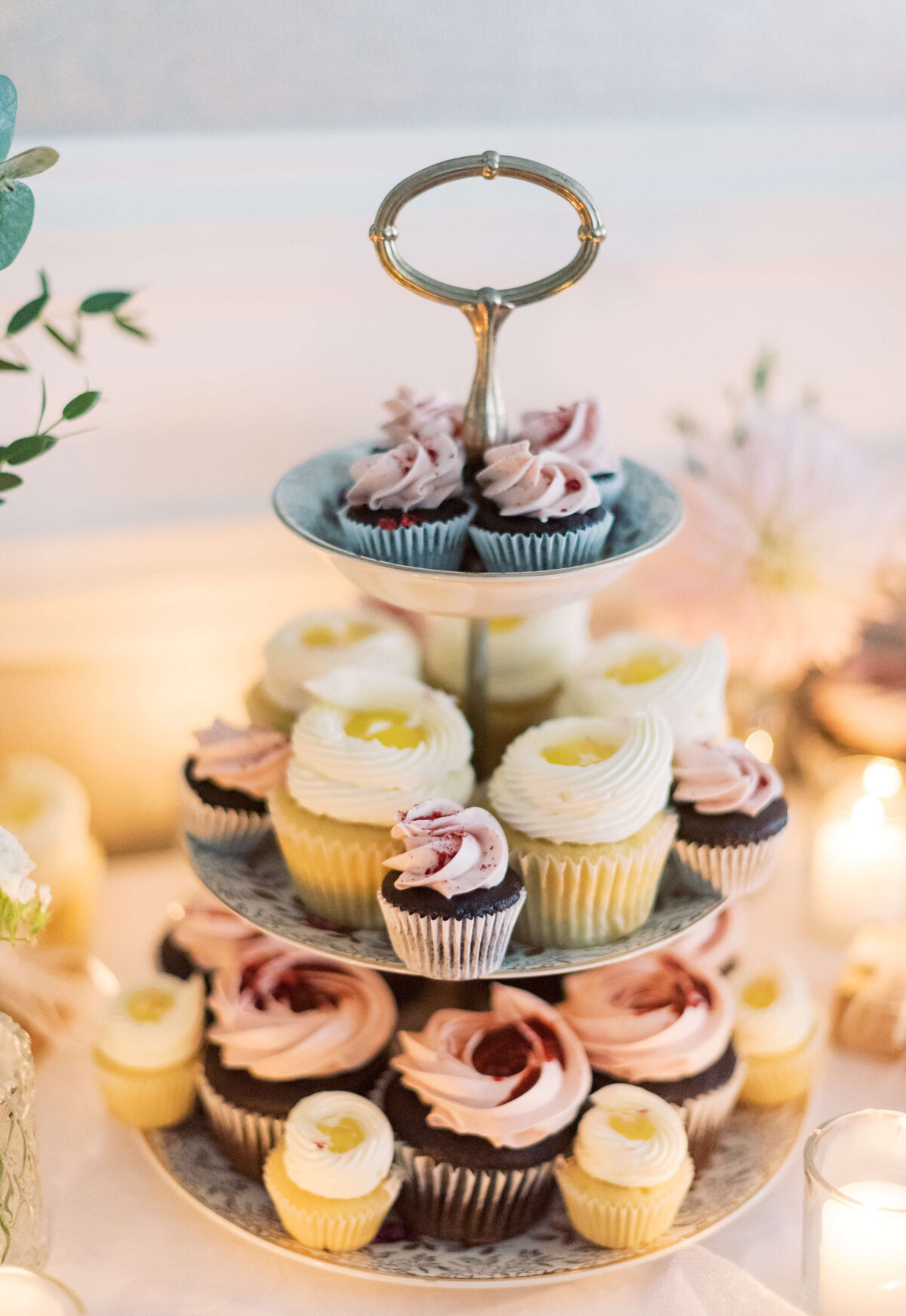3 tiered platter with cupcakes at  Lord Nelson Hotel Wedding, in Halifax, Nova Scotia