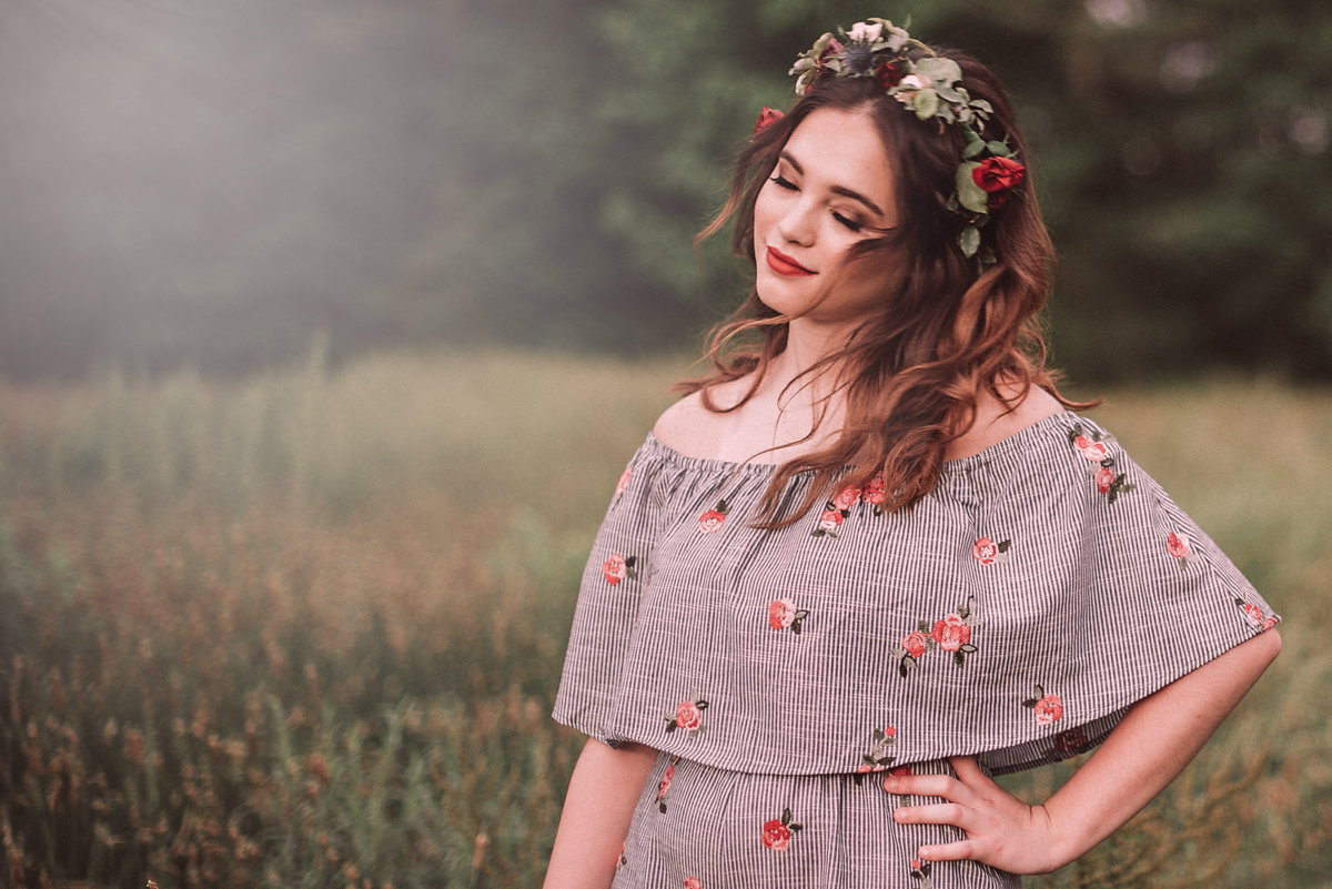 boho senior photography with floral crown in kennesaw, ga