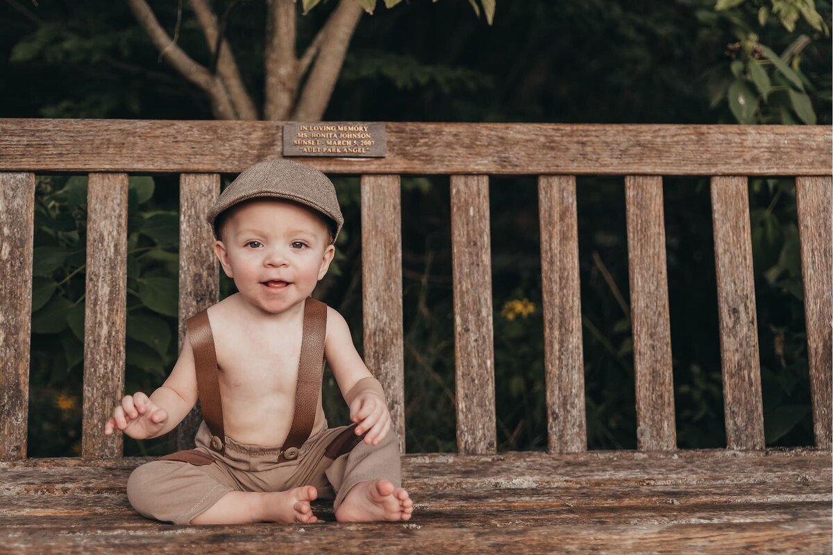 baby photo session on a bench
