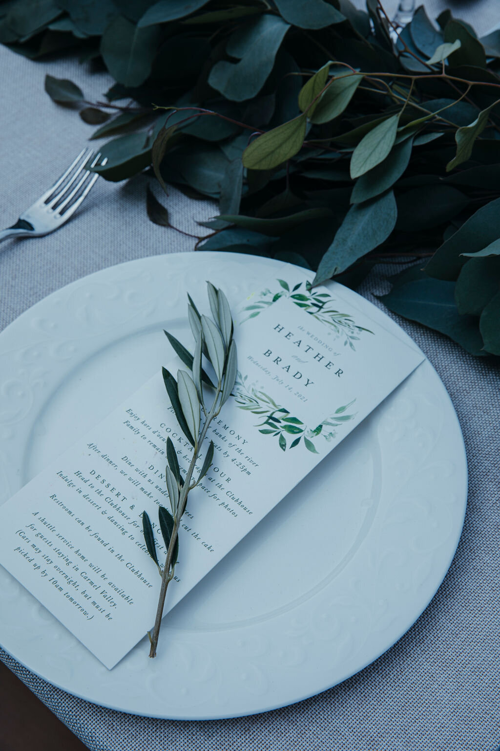 Green and white wedding invitation