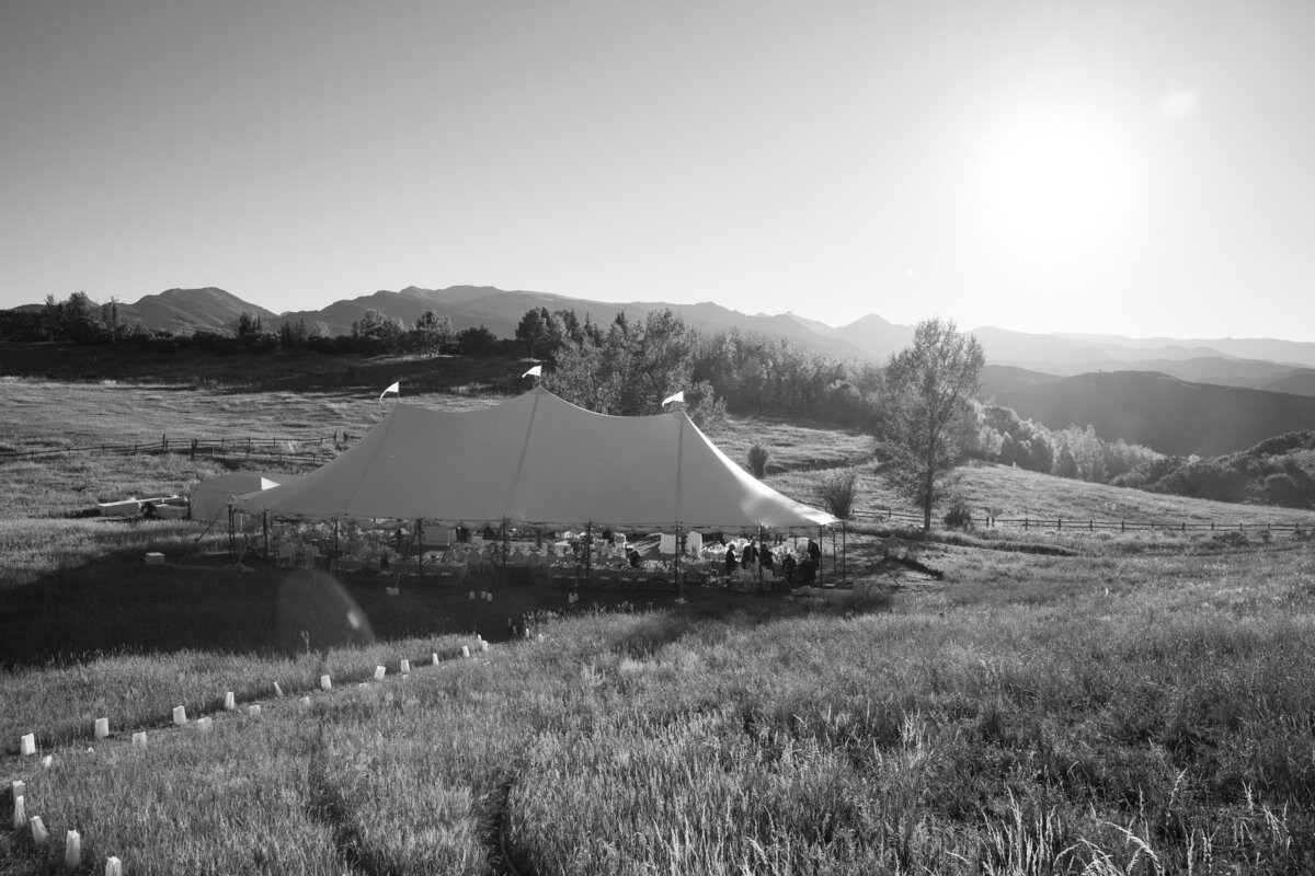Tented wedding in field in Aspen
