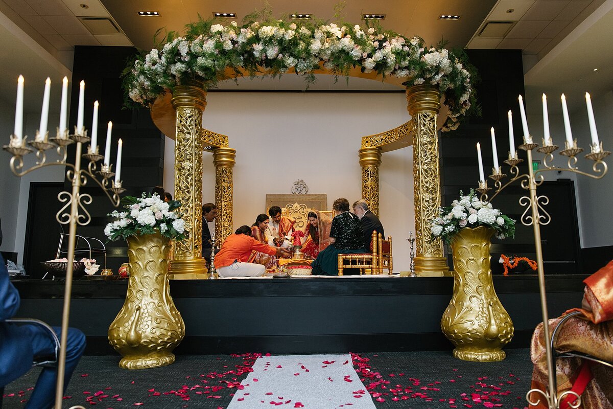 White and gold mandap for Hindu wedding Nashville