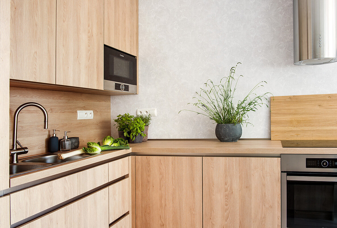design interiéru bytu s duší přírody kuchyňský kout