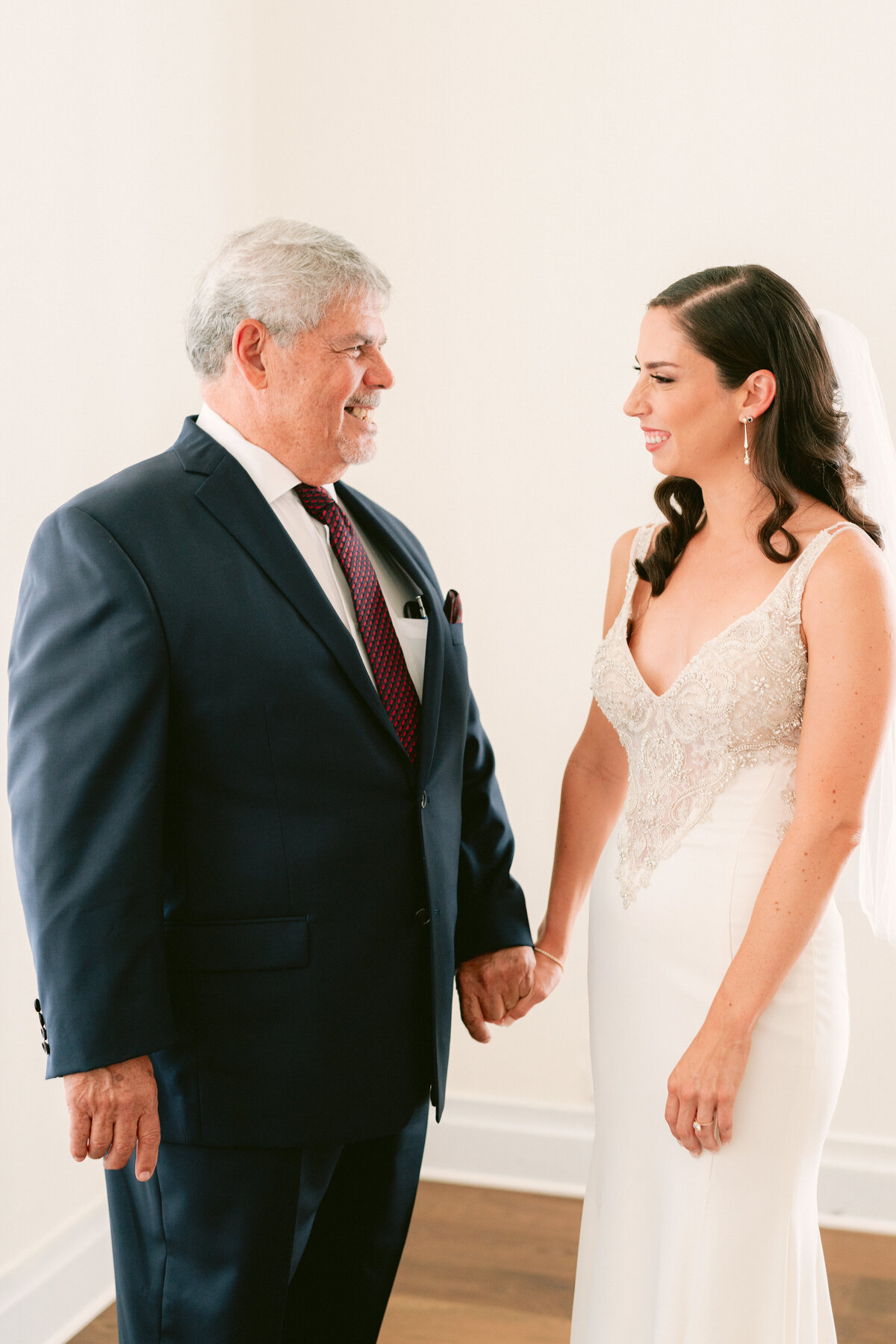 Bride first look with father at The Grand Lady wedding venue Austin