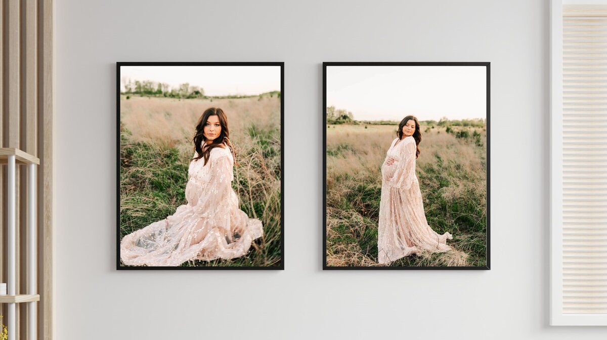 Springfield MO maternity photographer captures framed photos of pregnant mom in field