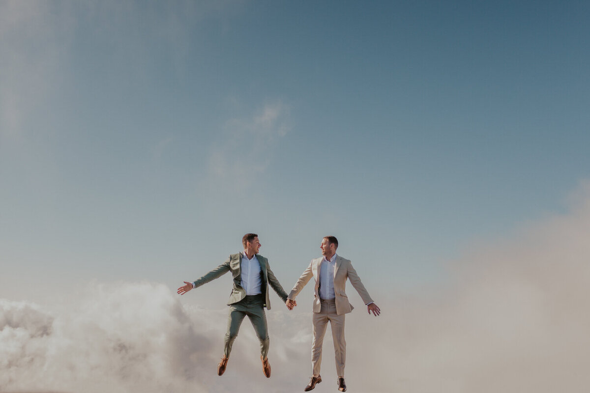 LGBT couple wedding haleakala jumping