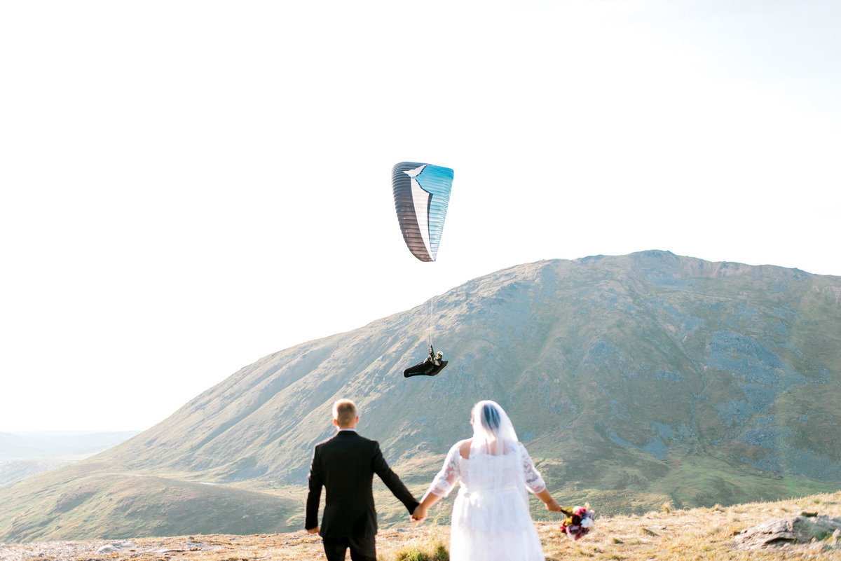 Summit Lake wedding parasailing