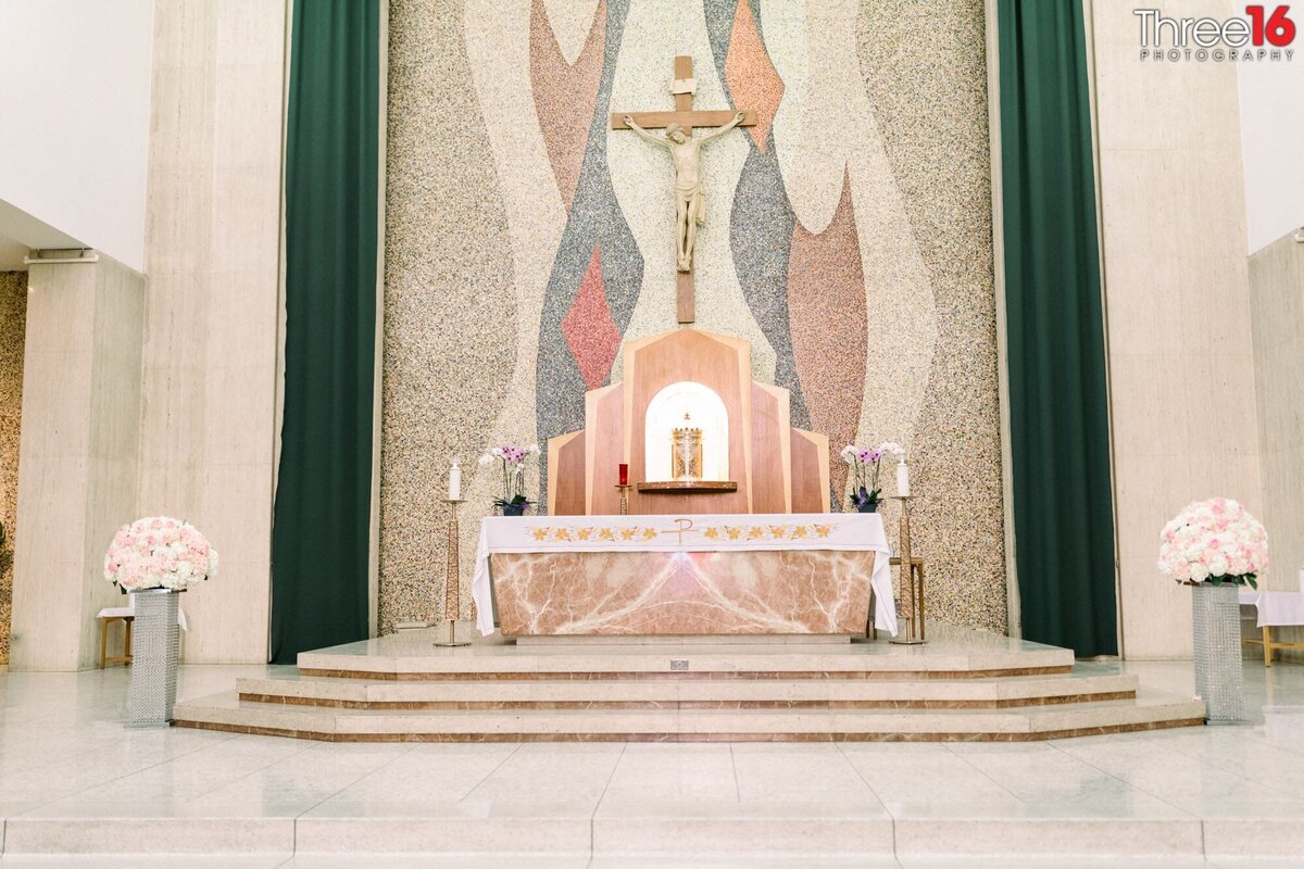 Altar prior to the wedding ceremony in a Catholic church