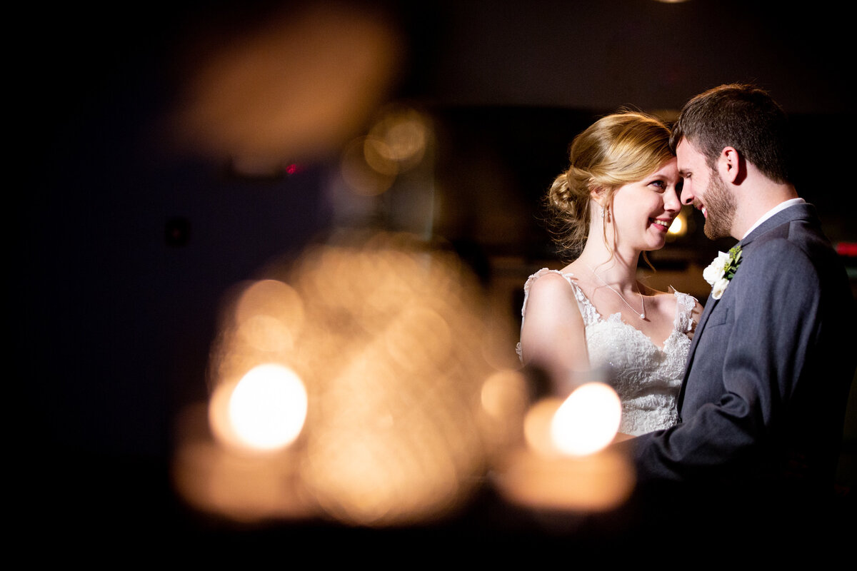 Nighttime bride and groom portraits at The Cotton Room