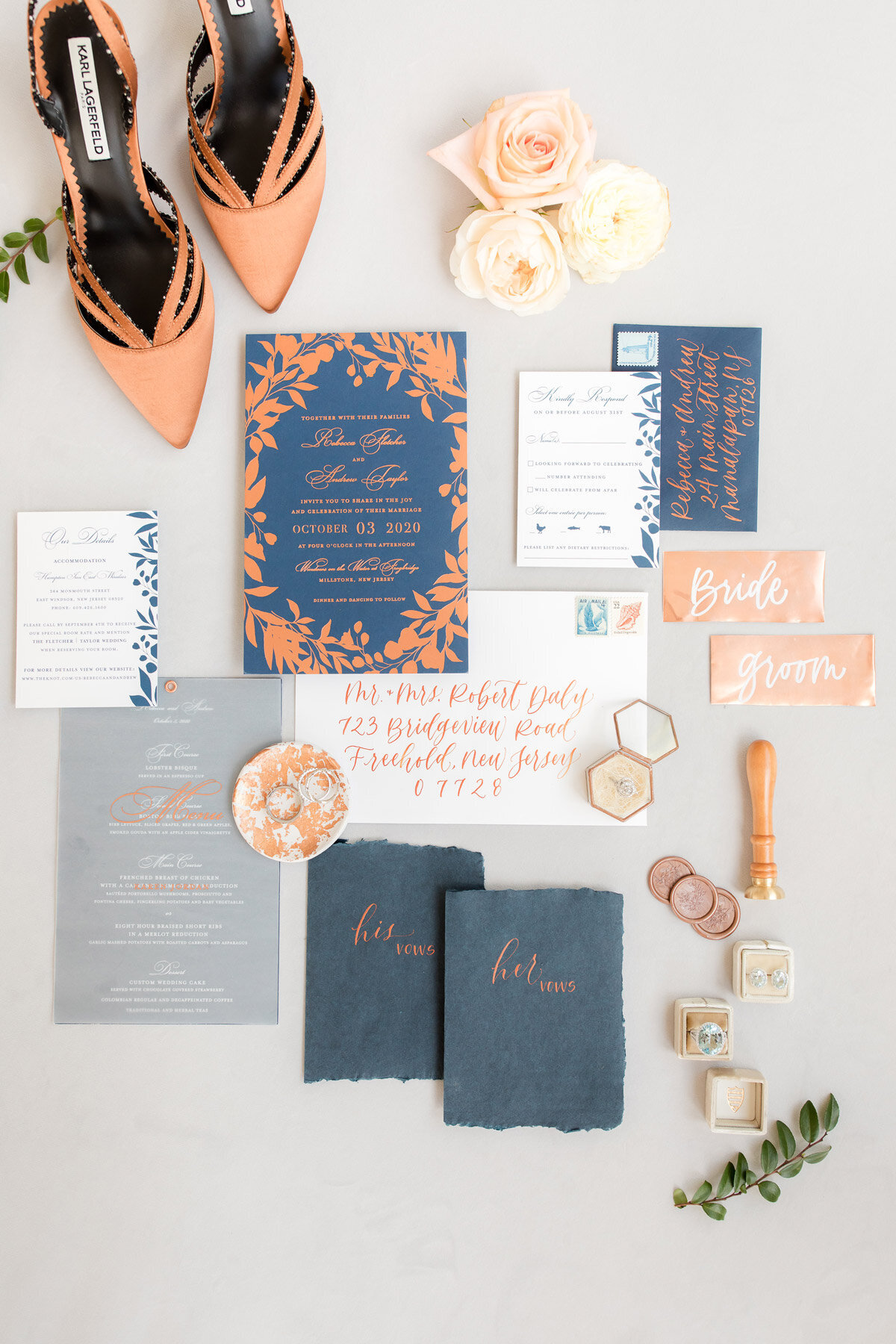 Custom Navy and Copper Wedding Invitation | Nikisha King Design
