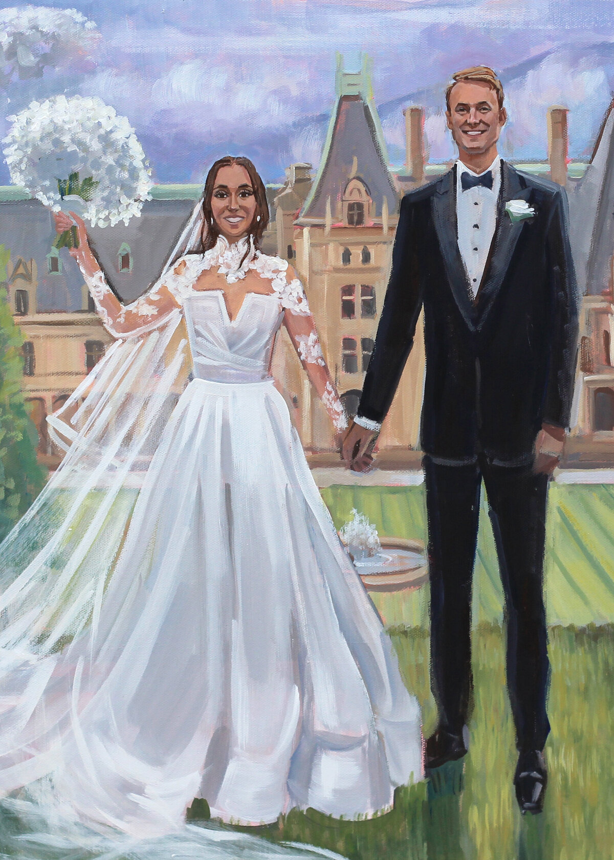 Live Wedding Paintings by Ben Keys | Haley and Rich, Live Wedding Painting, The Biltmore, Asheville, NC, detail