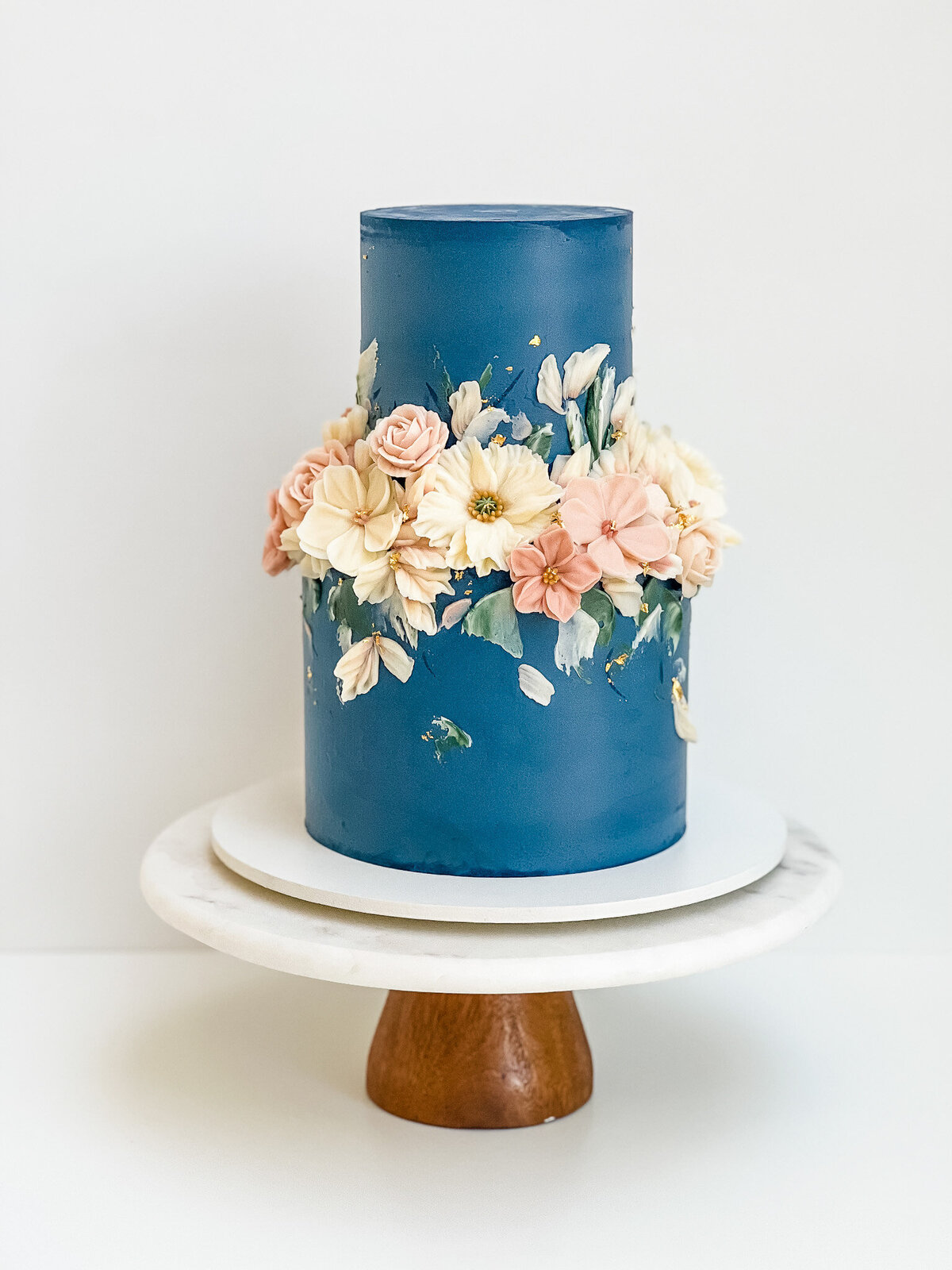 blue buttercream flower wedding cake