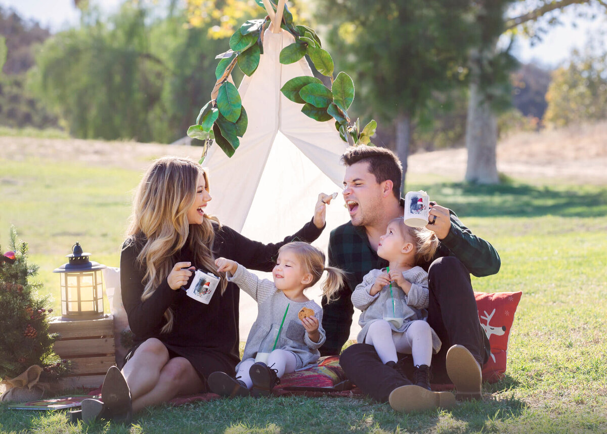 Taytum and Oakley photographed with their Family in Woodland Hills, laughing and putting cream on each others noses