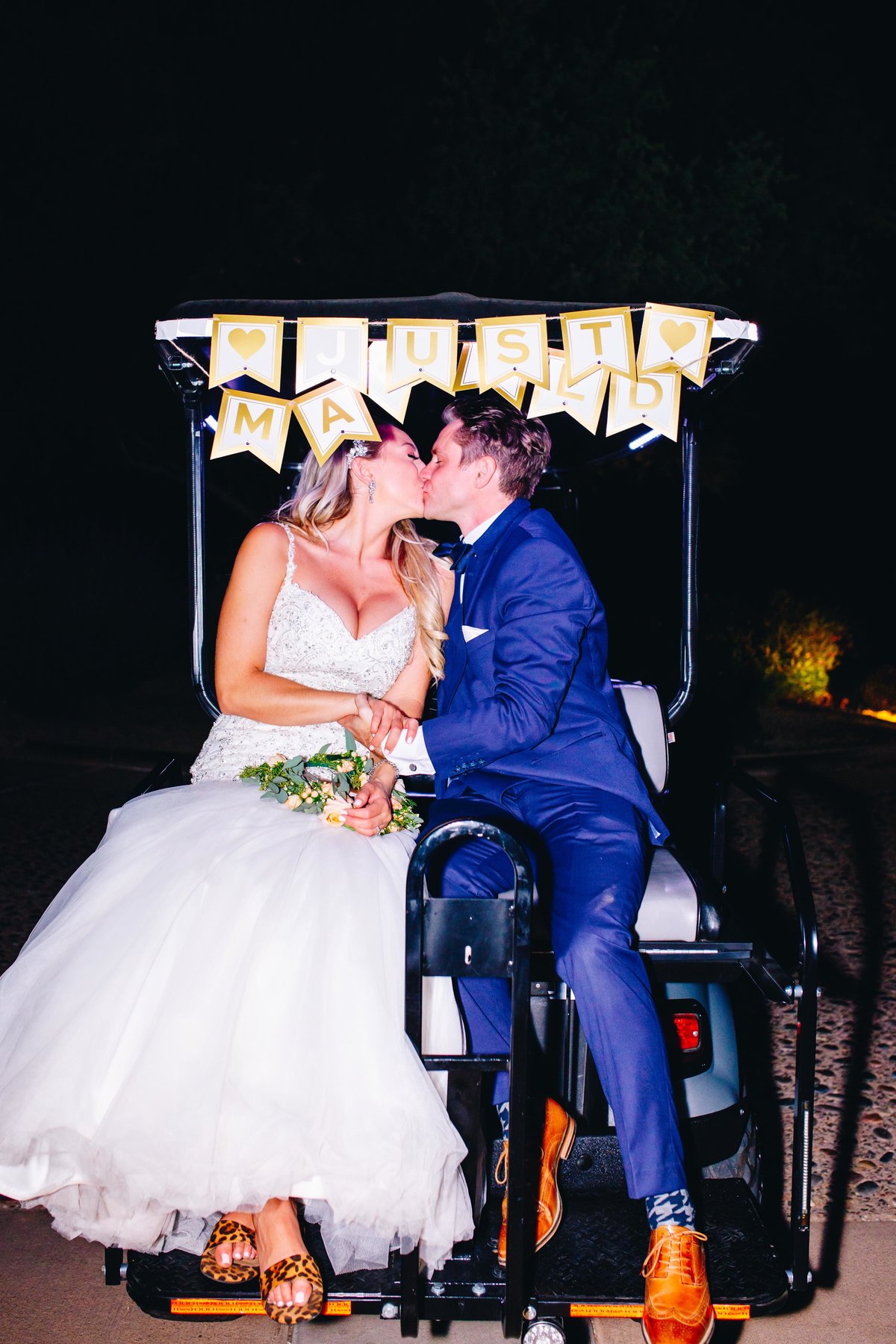 golf cart newlyweds getaway car
