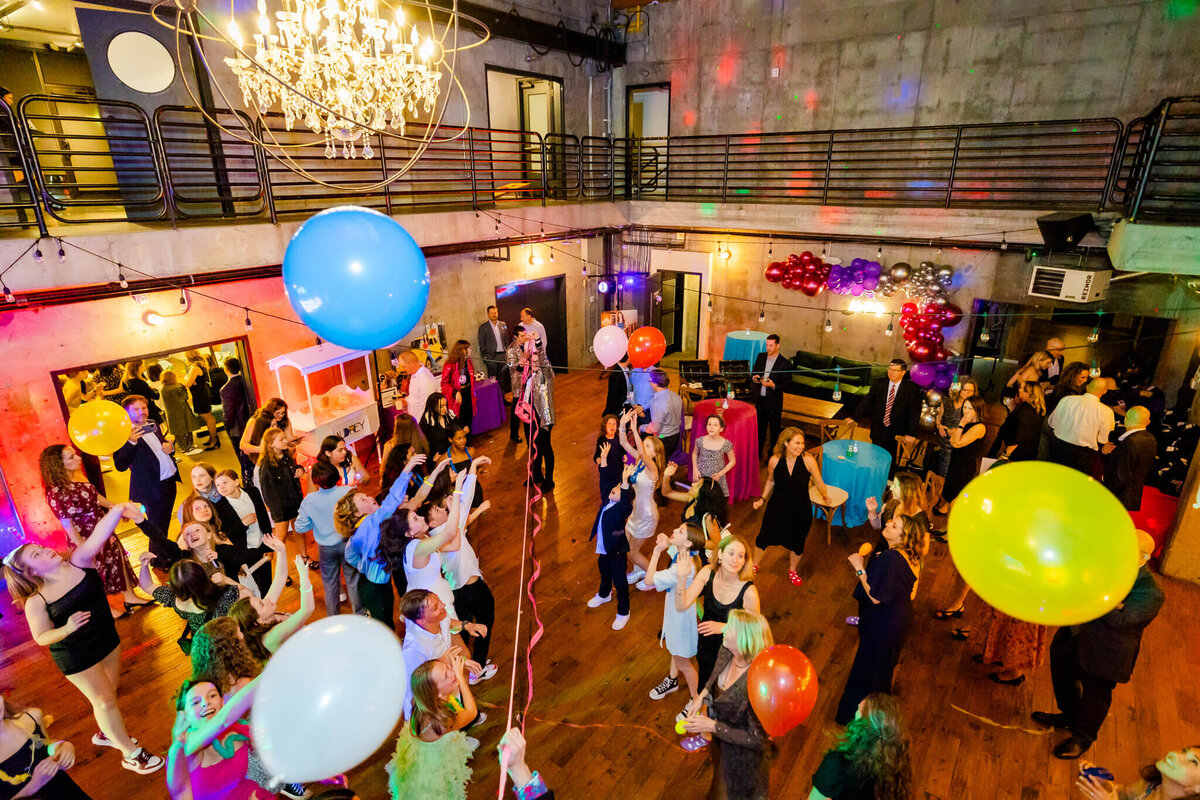 Bellevue Bar and Bat Mitzvah Photography from above a lively dance floor during a mitzvah