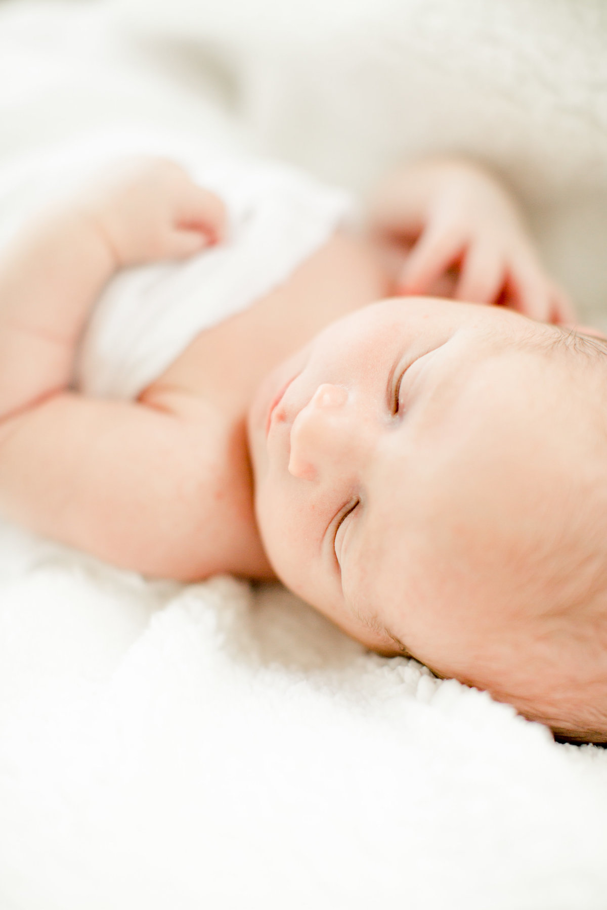 sleeping baby boy on white linens newborn portraits