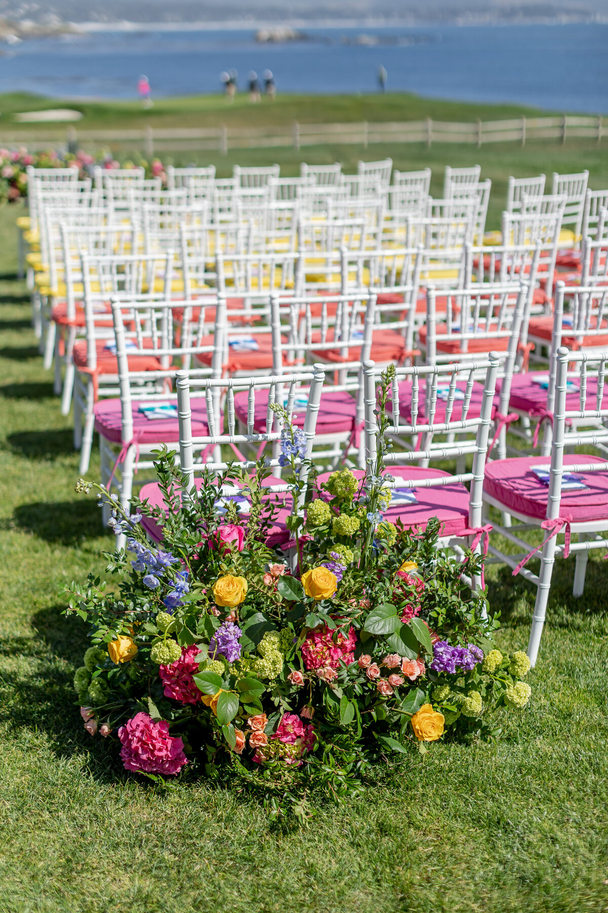 Colorful Flowers at a Pebble Beach ceremony