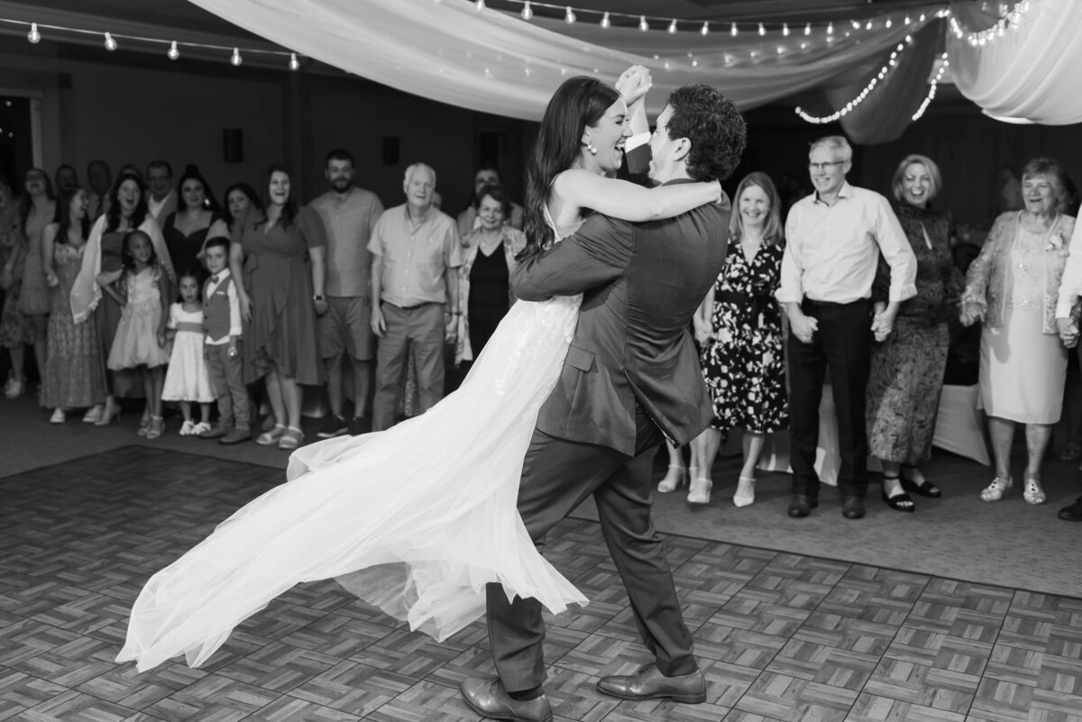 Bride and groom first dance at Oak Island Resort wedding, Nova Scotia