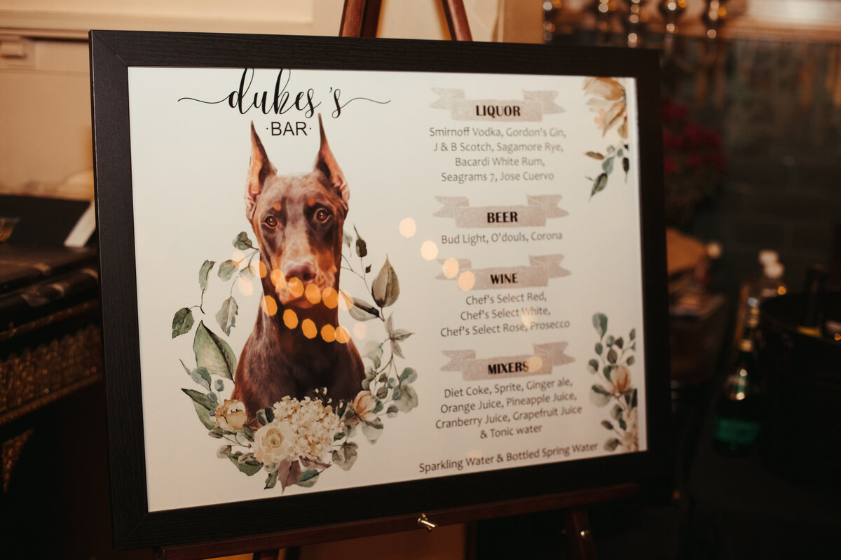 DC-Wedding-Planner-SG3-Events-Elegant Black-Tie-Wedding-in-Baltimore-Maryland - Custom-Dog-Themed-Bar-Sign