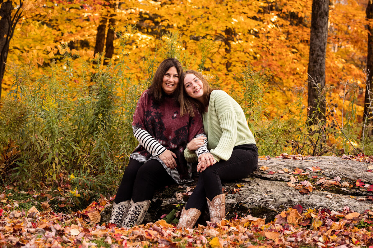 A very special Mother-daughter moment in the fall foliage  Vermont Family Photographer