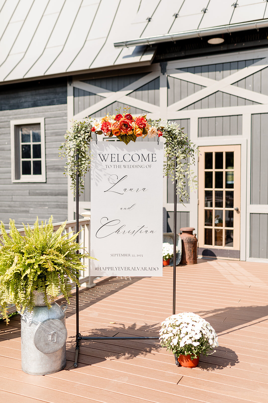 welcome sign for the wedding outside of the reception space