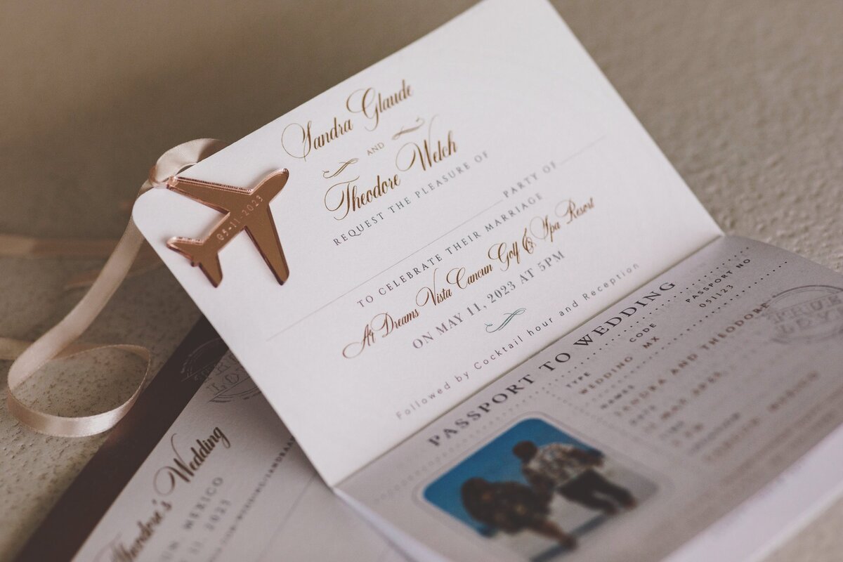 Close up of wedding invitations