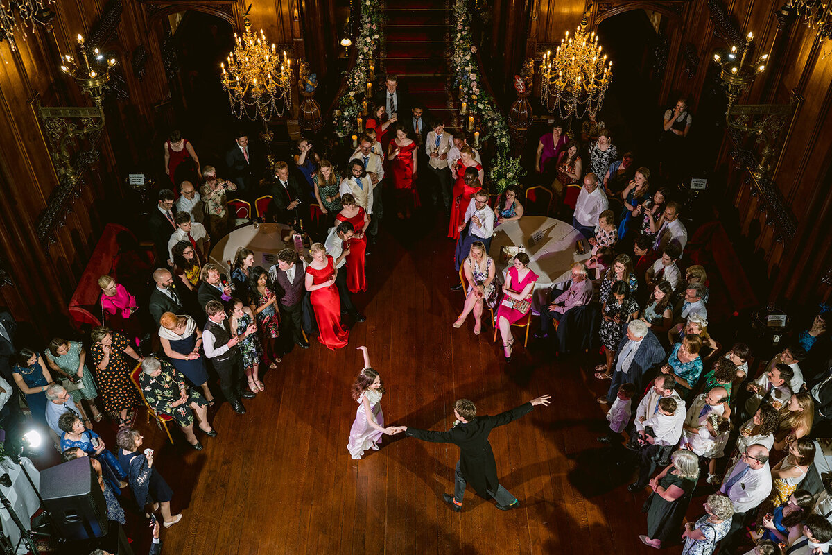 bride and groom doing their first dance taken from above