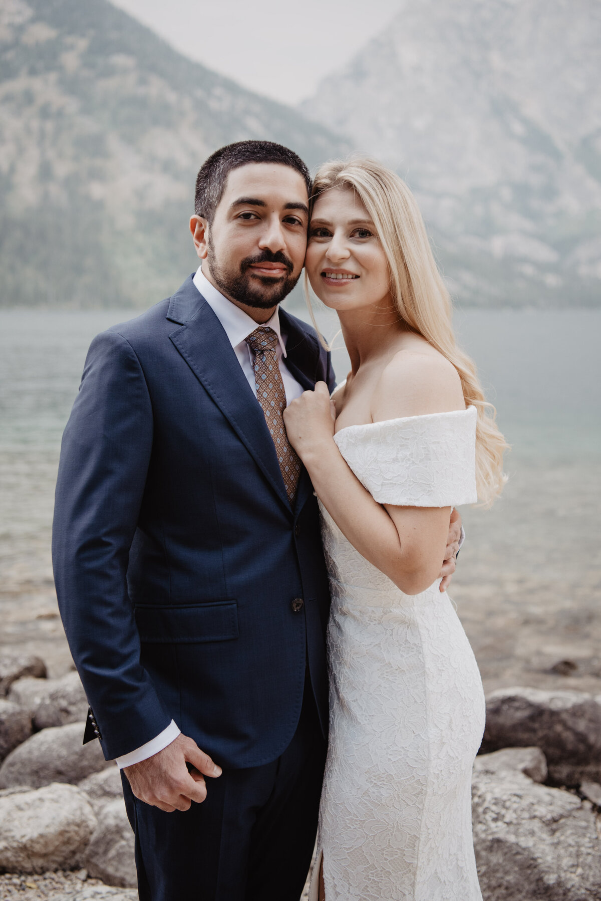 Photographers Jackson Hole capture bride and groom during bridal portraits
