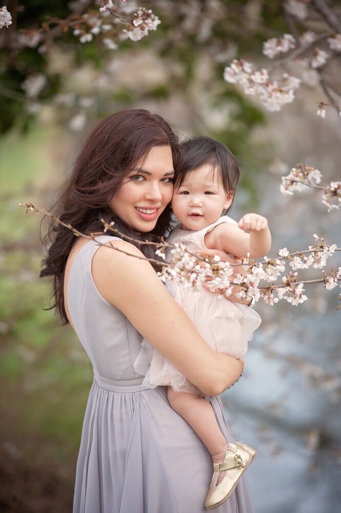 Family session of little girl and her mother wearing a dress