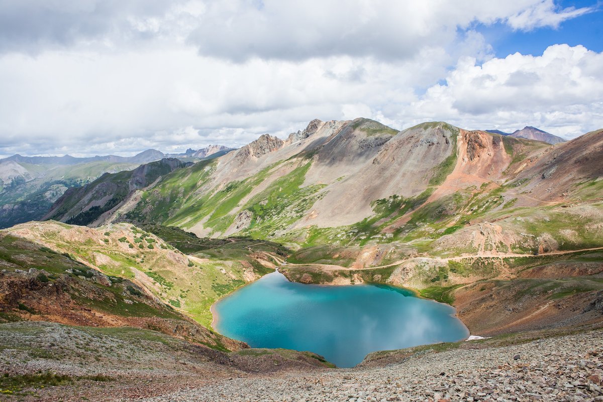 Crystal blue lake in the Colorado San Juan Mountains