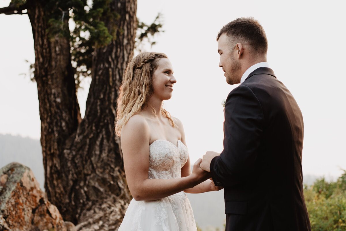 Jackson Hole Photographers capture bride smiling at groom