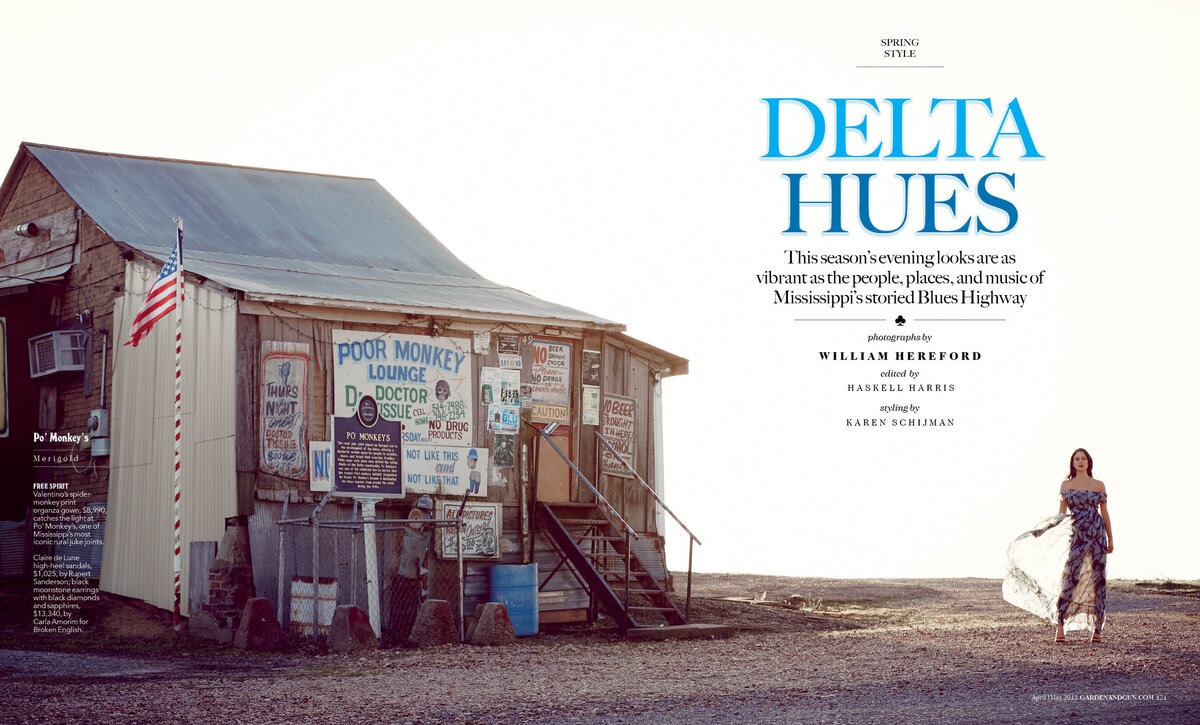 Delta hues cover image for Garden and Gun Magazine Poor Monkey Lounge