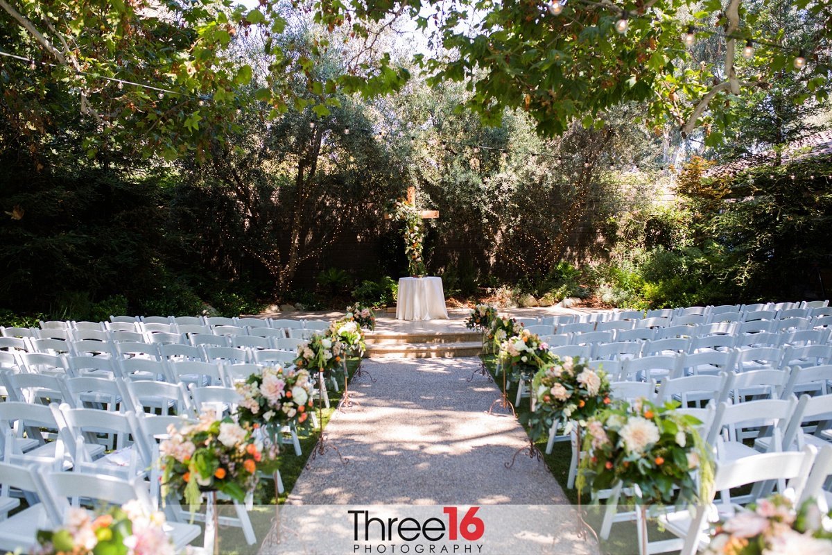 Outdoor wedding ceremony setup at the Garland Hotel in North Hollywood