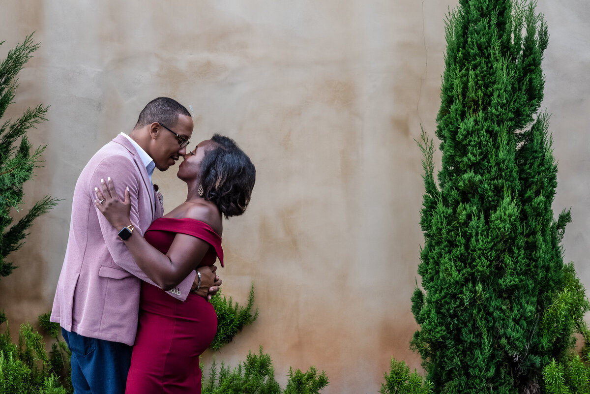 Engagement in a Pink Jacket and  a red dress
