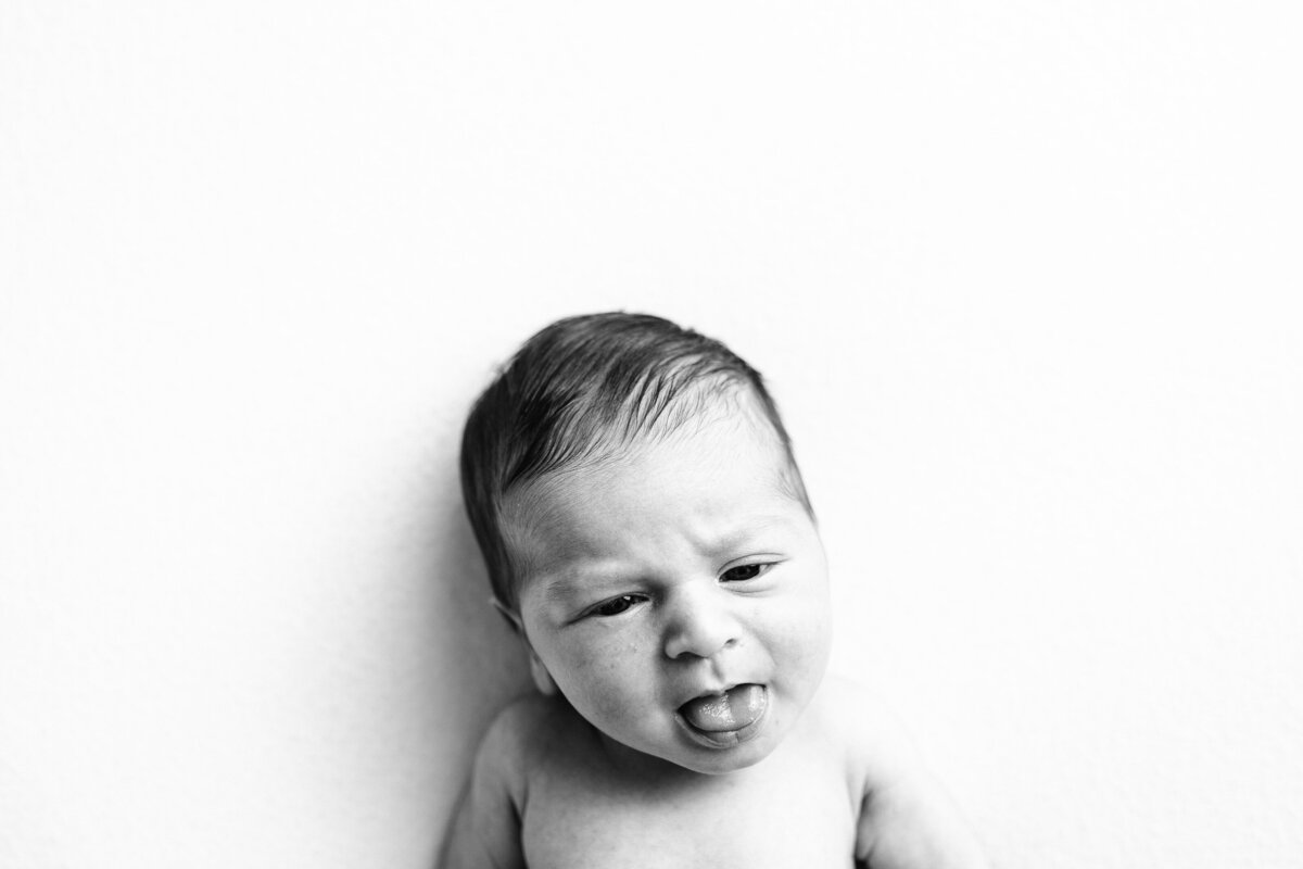 baby sticks out tongue during newborn photo session in tampa