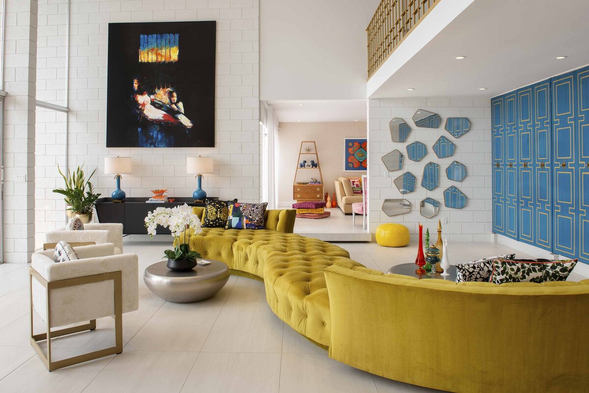 modern home with yellow couch