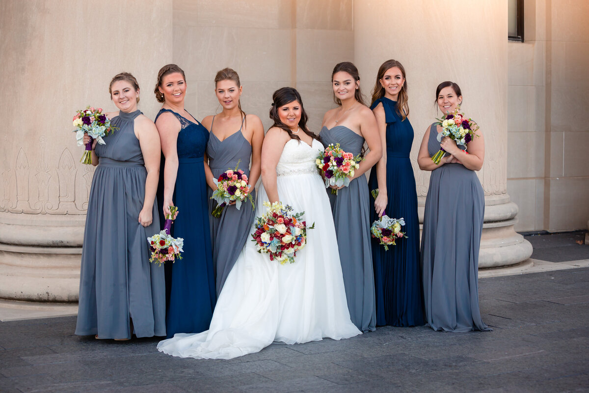 Bridesmaids in Blue Dresses Fall KC Wedding